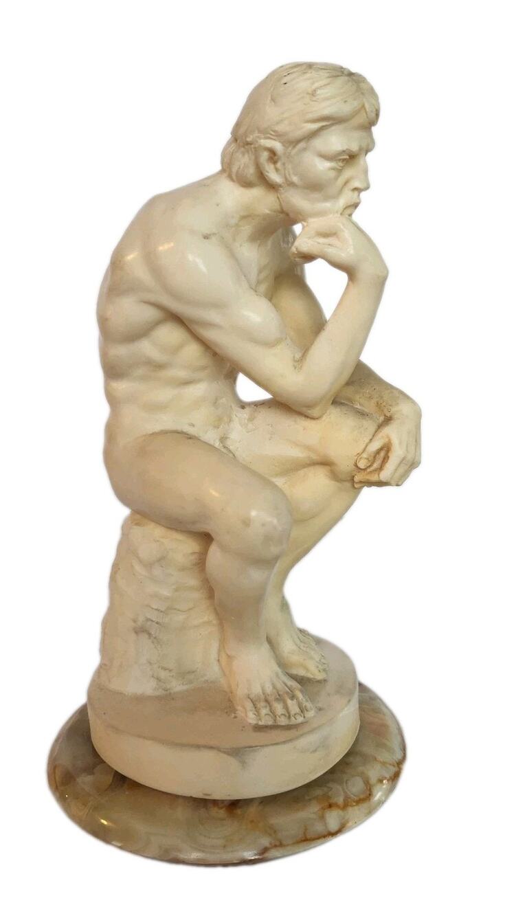 Vintage Signed A. Santini "The Thinker Replica Sculpture On Marble Base 7" Italy